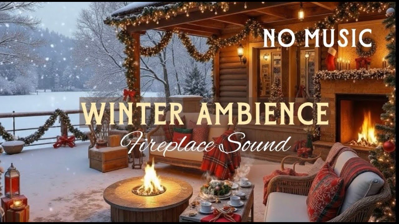 Snowy Winter Cabin Gazebo ❄️ Fireplace Sounds & Falling Snow Ambience