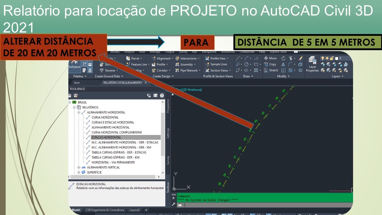 Alterar DISTÂNCIAS ESTAQUEAMENTO - Relatório para locação de PROJETO no AutoCAD Civil 3D 2021