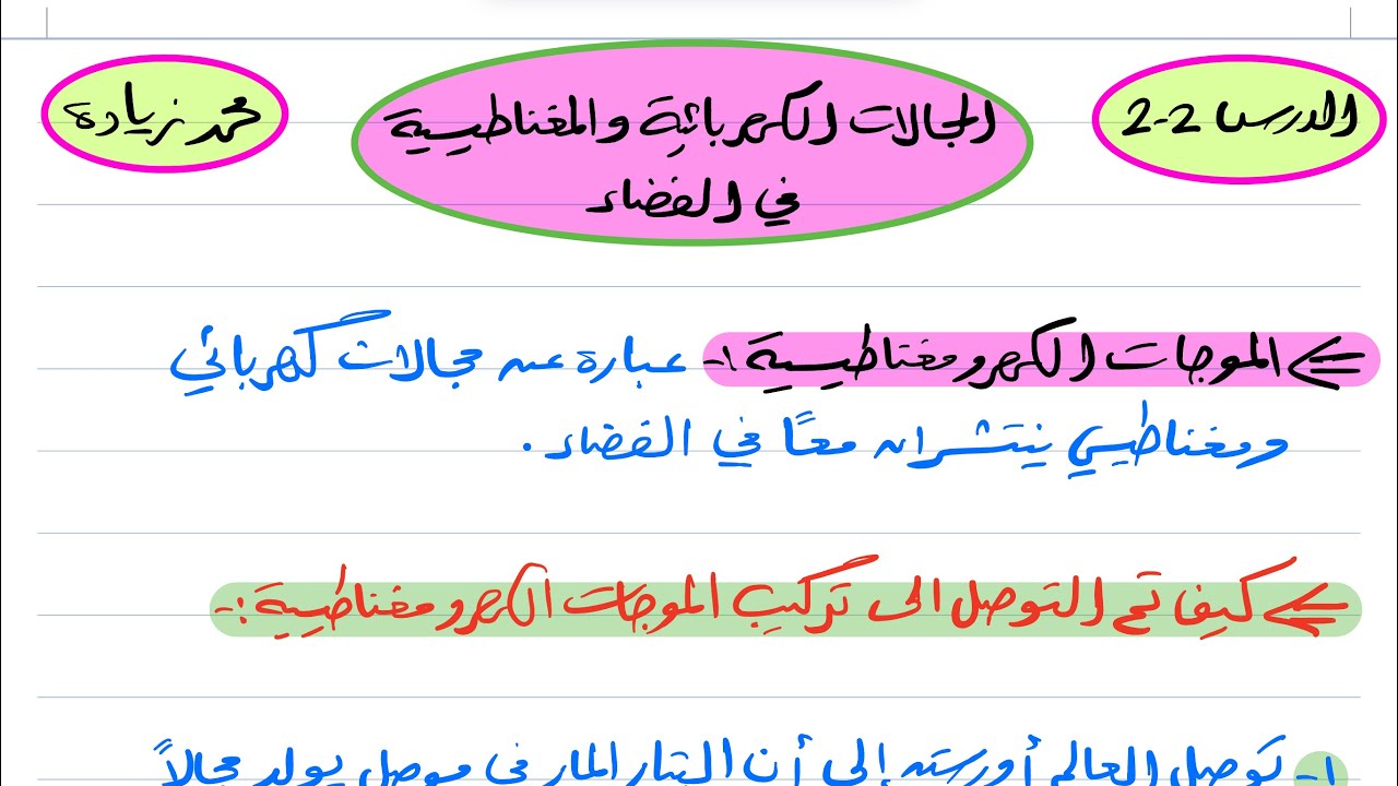 المجالات الكهربائية والمغناطيسية في الفضاء فيزياء ثالث ثانوي 1445