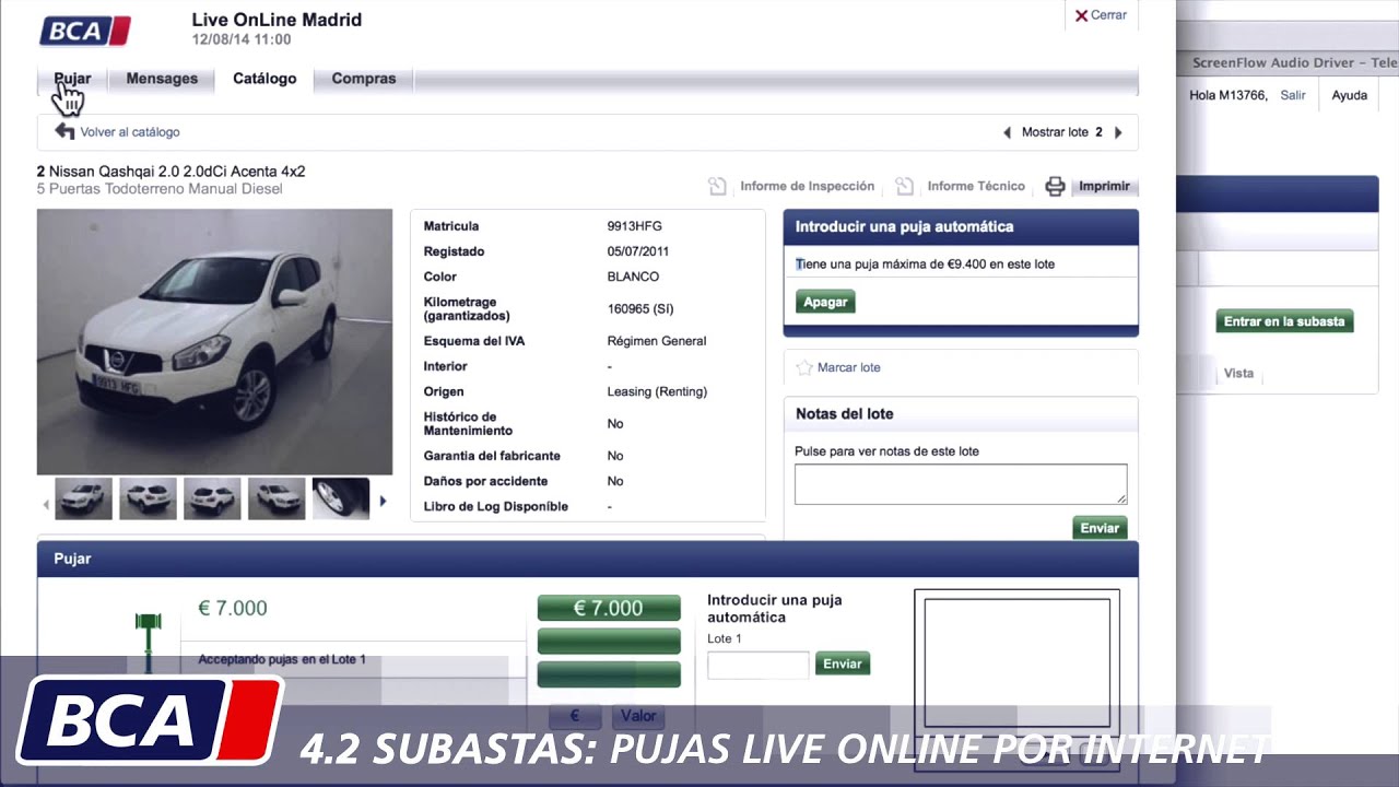 BCA España. 4.2 Como pujar desde internet en Subastas Live Online