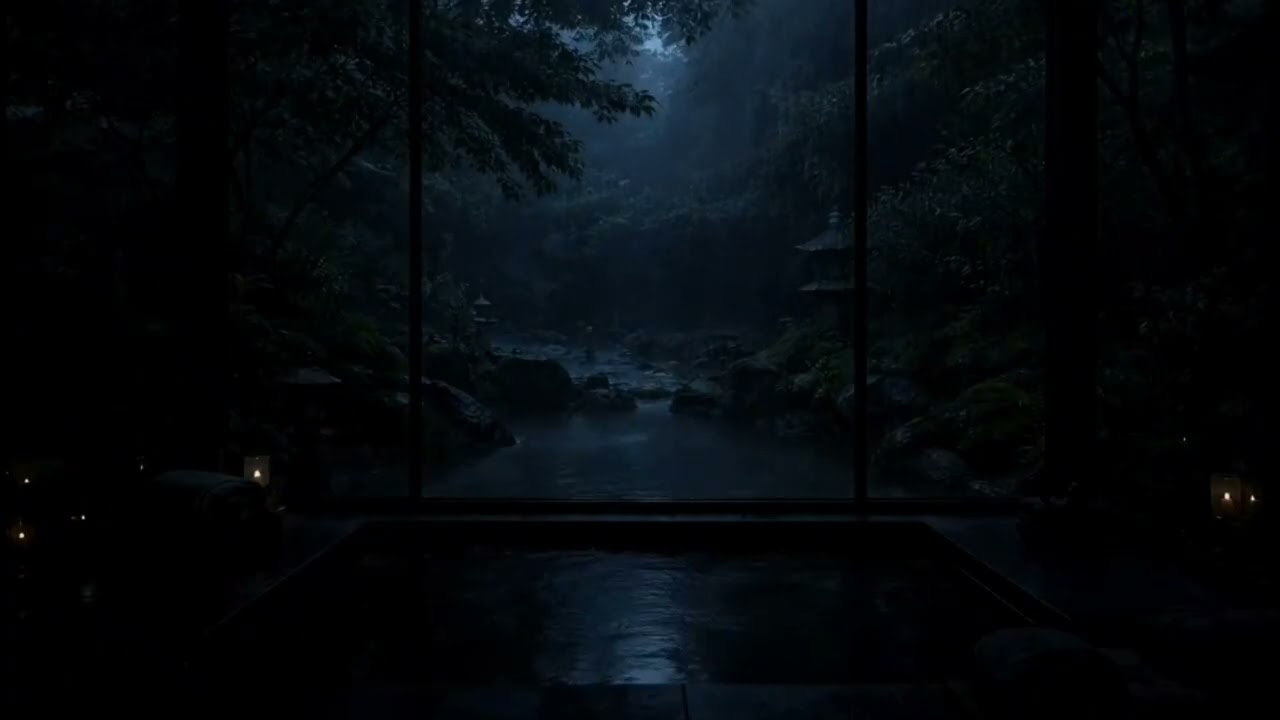 Sleep Instantly at Tsukikage Rain Spa 🌧️ Dark Japanese Glass Room Rain Sounds for Deep Sleep