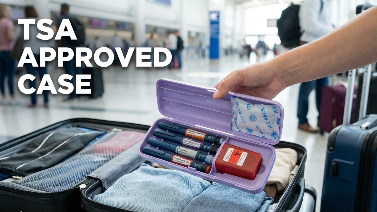 Insulin Travel Case - Built-in Sharps Dispenser TSA Approved Diabetic Pen Storage for Ozempic Plus
