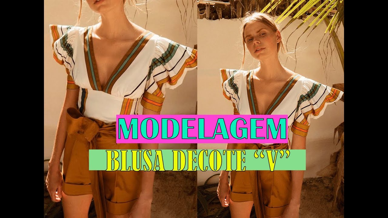 📐 MODELAGEM BLUSA DECOTE PROFUNDO + BABADO FRANZIDO NA MANGA