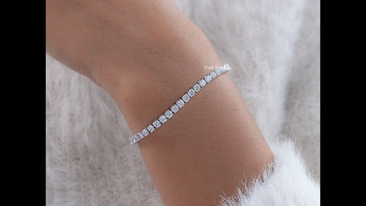 Cushion Lab Grown Diamond Tennis Bracelet @Dvik-Jewels