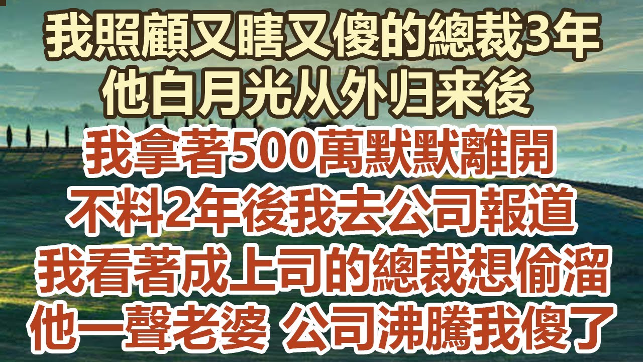 我照顧又瞎又傻的總裁3年，他白月光从外归来後， 我拿著500萬默默離開，不料2年後我去公司報道，我看著成上司的總裁想偷溜，他一聲老婆 公司沸騰我傻了#幸福敲門 #為人處世 #生活經驗 #情感故事