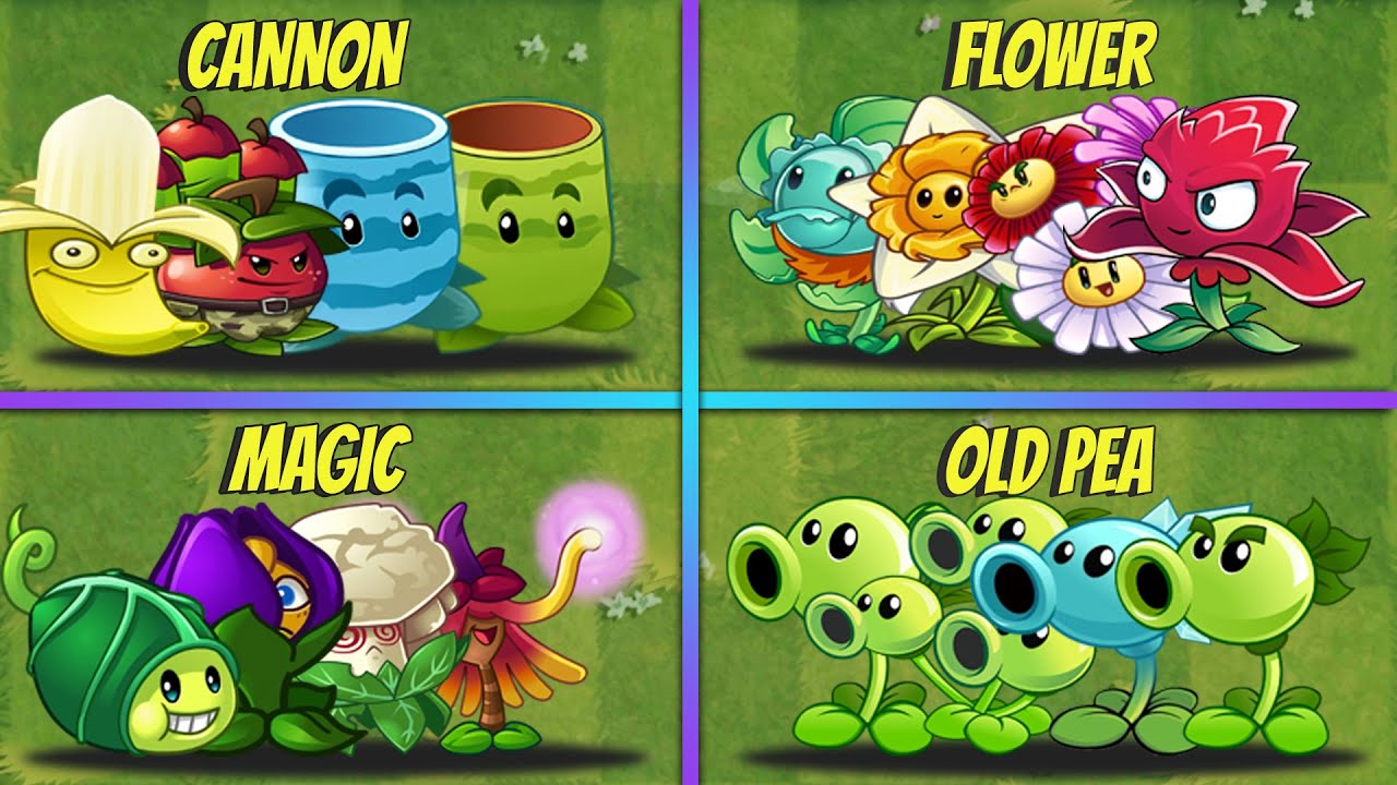 4 Team Plants CANNON | MAGIC | FLOWER | OLD PEA - Who Will Win? - PvZ 2 Team Plants Battlez