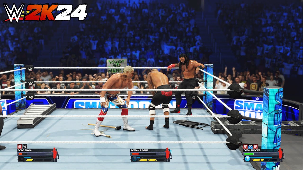 Roman Reigns vs. Solo vs. Cody Rhodes | Undisputed WWE Championship | Triple Threat Match | WWE 2K24