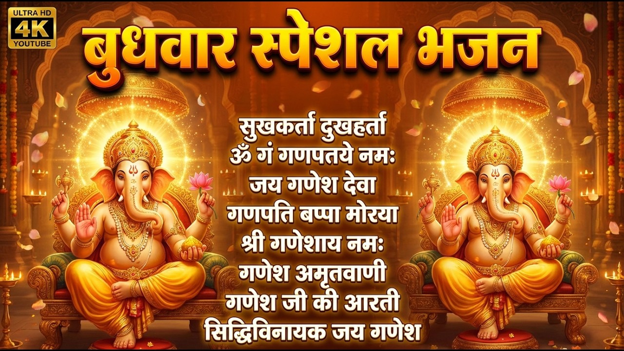 बुधवार भक्ति भजन - ॐ गं गणपतये नमो नमः, वक्रतुंड महाकाय, सुखकर्ता दुखहर्ता, गणेश अमृतवाणी व आरती