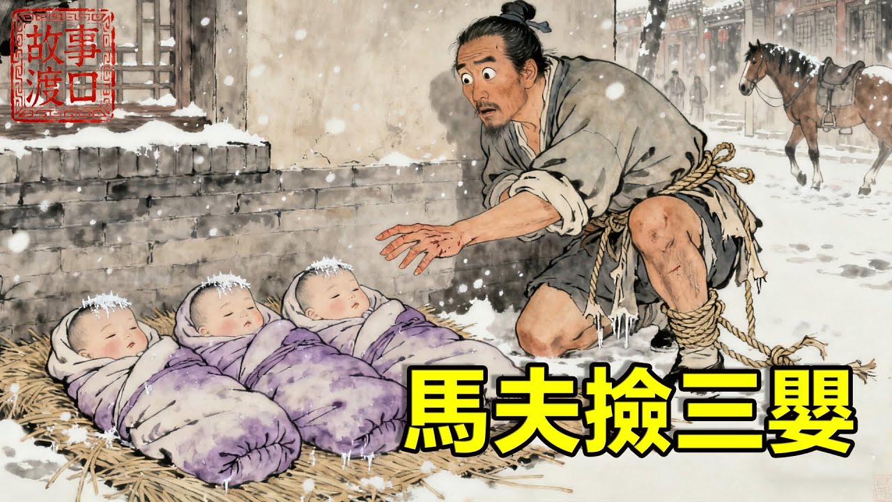 馬夫被家主誣偷竊趕出府，寒冬拾荒撿到3個凍僵嬰孩！二十年辛苦拉扯，三子一子中狀元一子為將軍一子成富商，敲鑼打鼓接父親進京，惡主家嚇得連夜逃走！【故事渡口】#民間故事 #故事分享 #故事