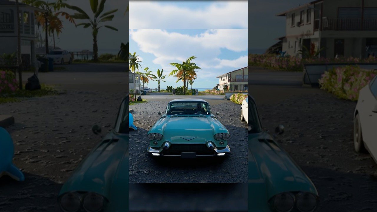 Classic Car Drive Through a Coastal Town 