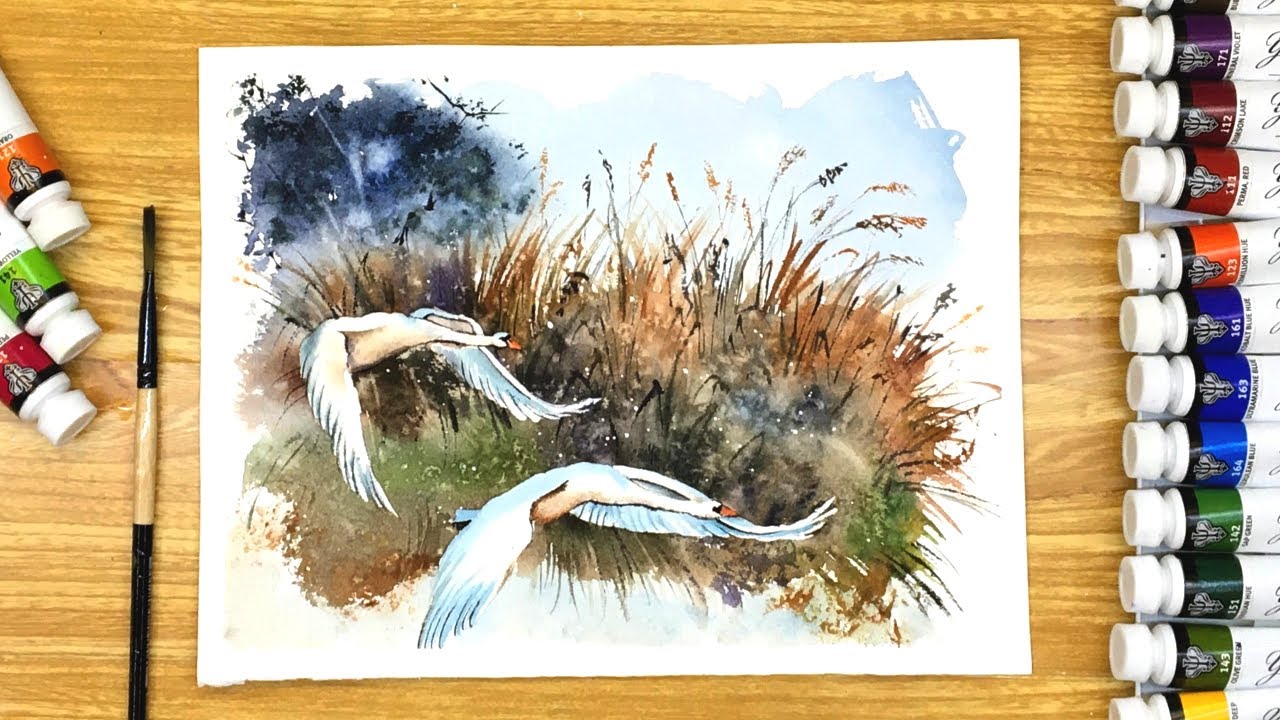 How to Paint a Swan in Watercolour /Watercolour painting/ Relaxing Painting/ Challenge #37