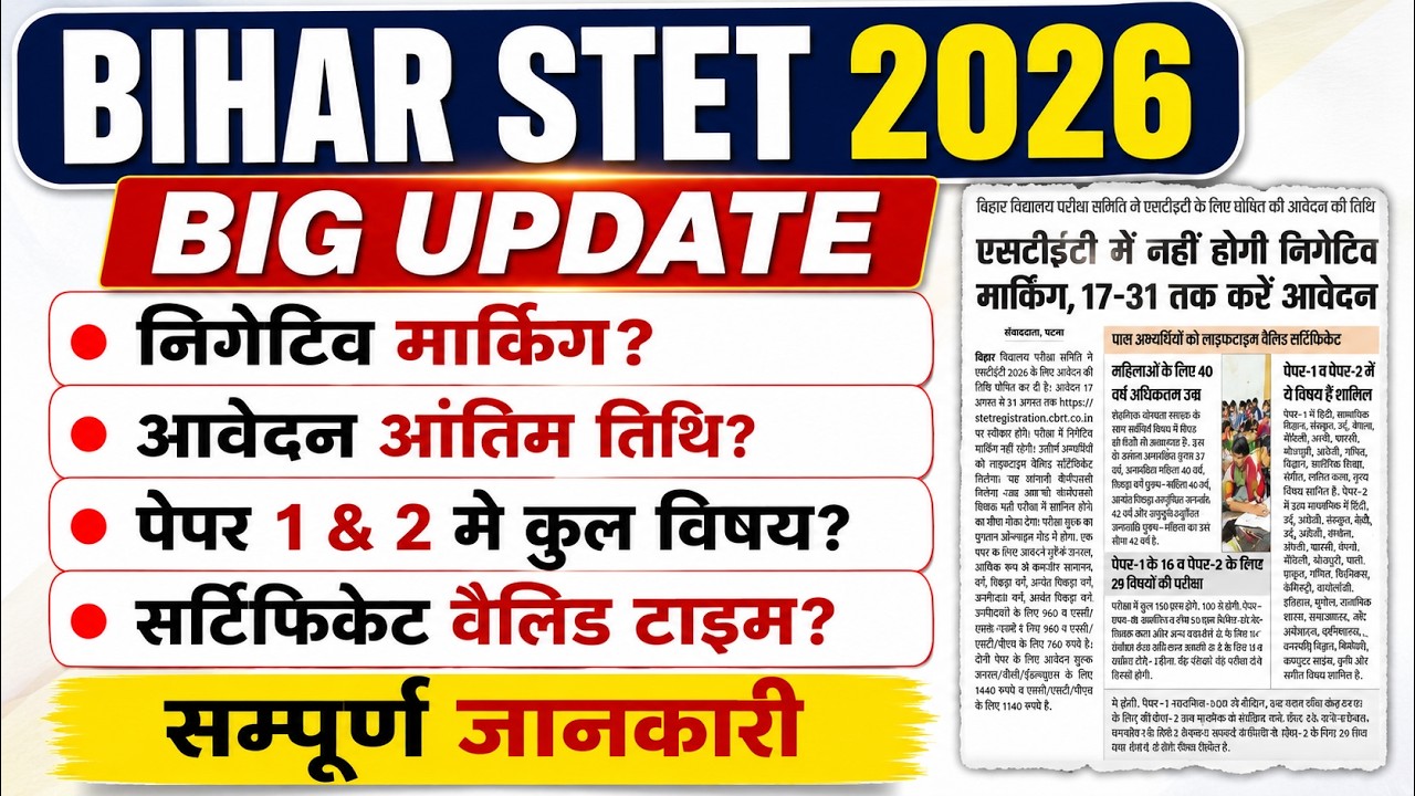 Bihar STET 2026 Negative Marking | Bihar STET 2026 Notification आवेदन अंतिम तिथि