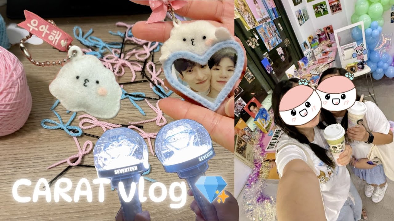 carat vlog 💎 making freebies for SEVENTEEN NEW_ concert, DIY miniteen keyring, crochet bow clips