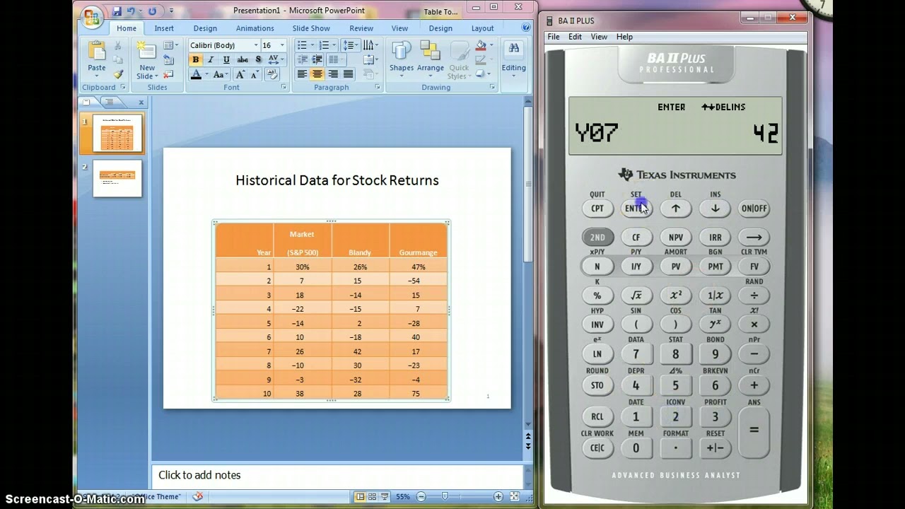 Finding Beta using the TI BA II Plus calculator