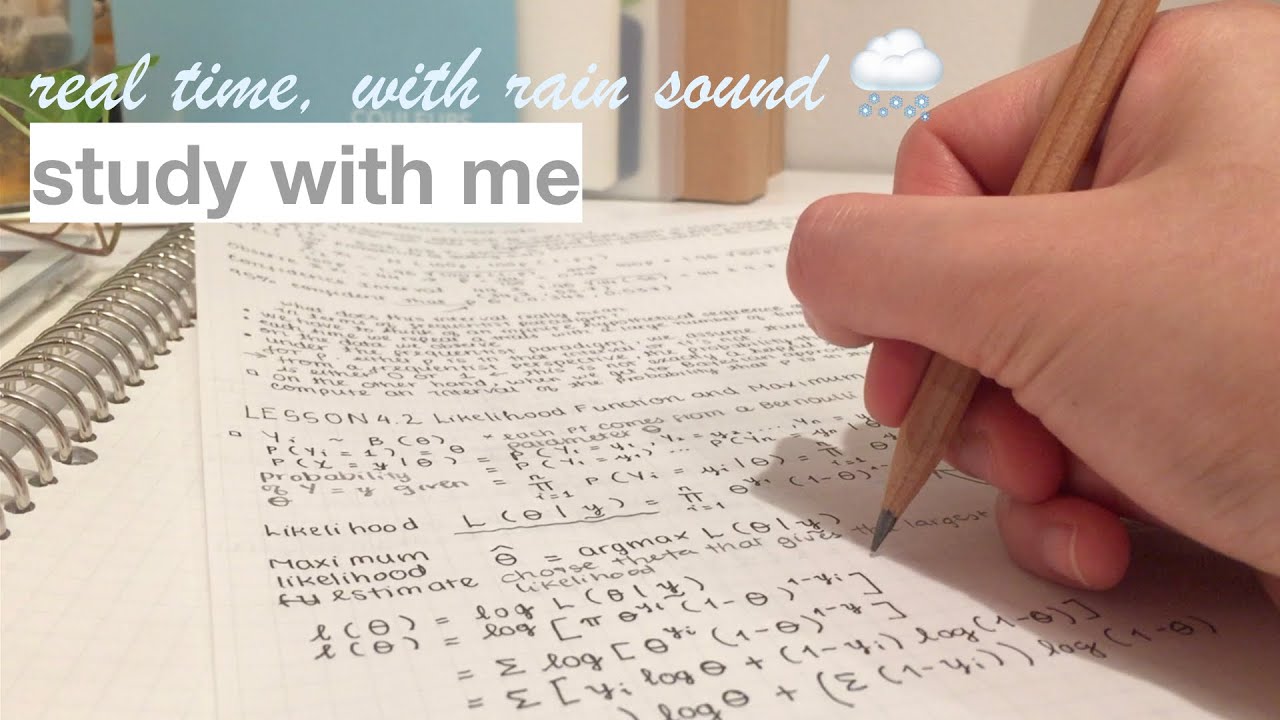 STUDY WITH ME (with rain sound, real time, 1 hour) | taking notes for bayesian statistics class