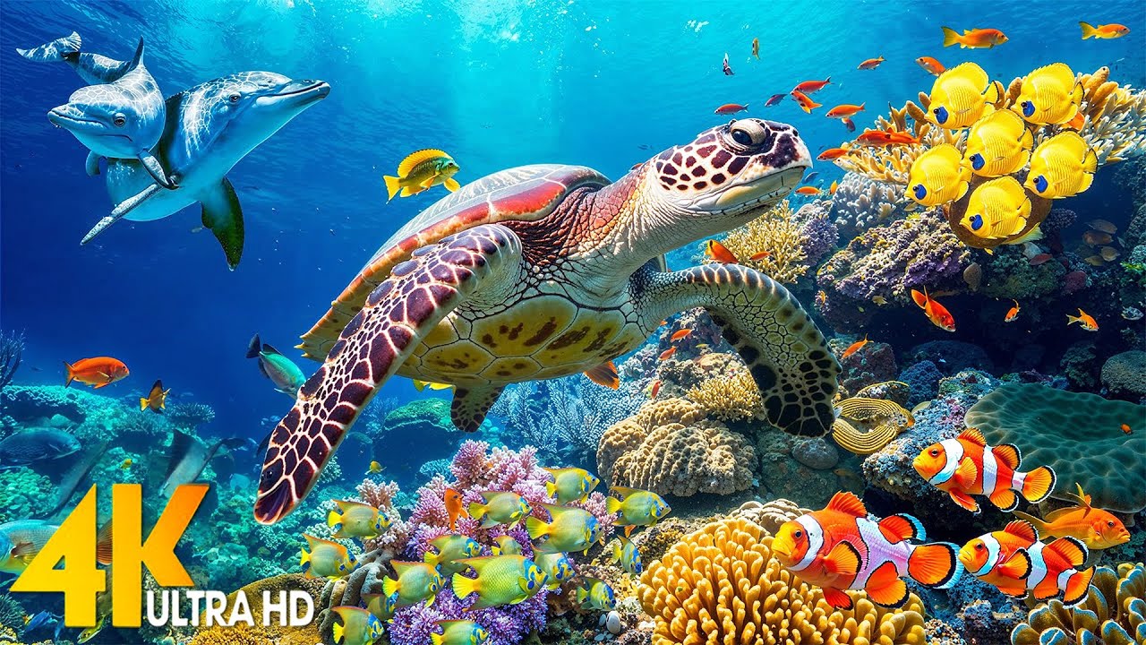 Under Red Sea 4K - Beautiful Coral Reef Fish in Aquarium, Sleep Meditation Music - 4K Video UHD #2