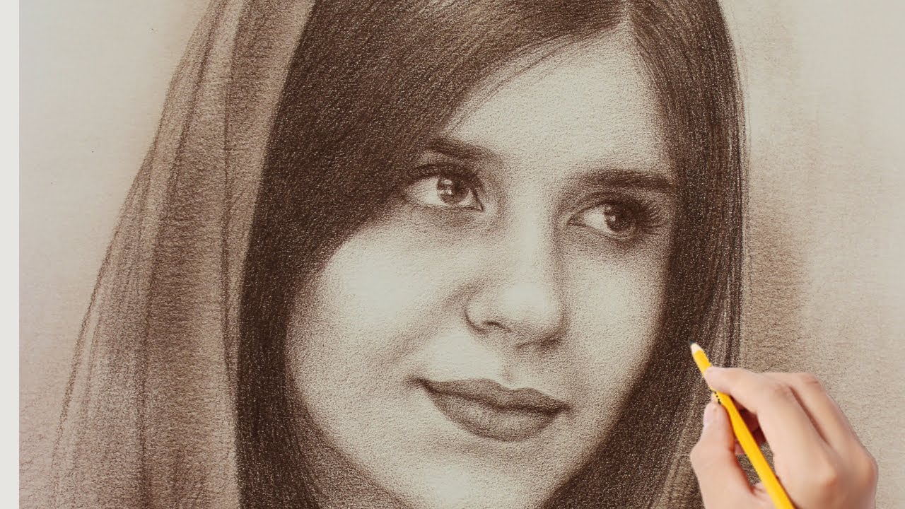 طراحی چهره از روی عکس، با مدادرنگی تکرنگ