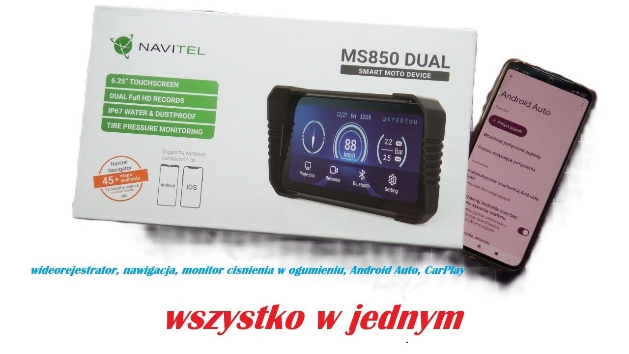 Nawigacja Rejestrator Smart Screen Moto Device Navitel MS850 Dual Unboxing Wireless Motorcycle