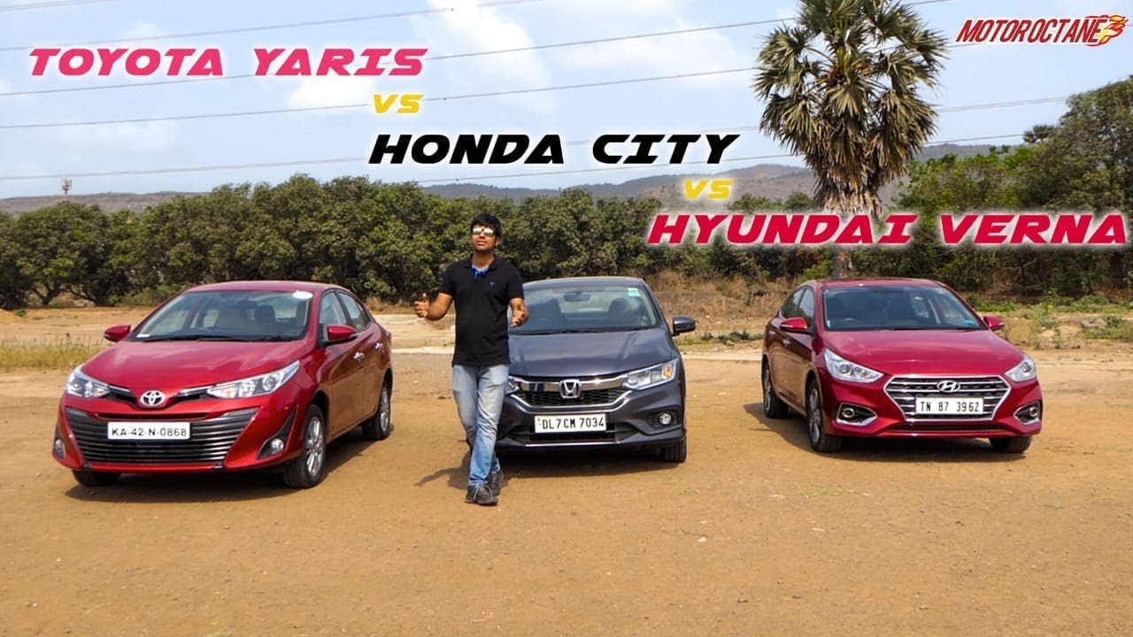 Toyota Yaris vs Honda City 2018 vs Hyundai Verna Comparison in Hindi  | MotorOctane