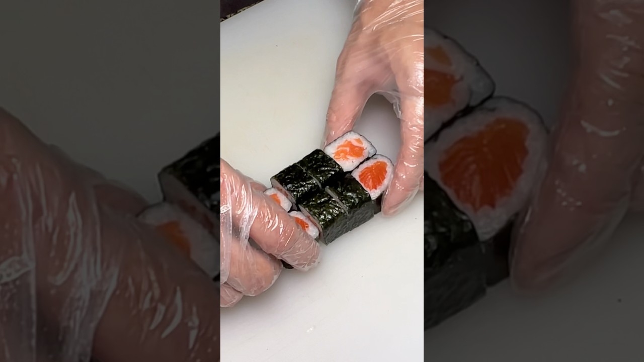 How to make Perfect Maki roll with Salmon? #shorts #sushi #sushilife #sushiroll