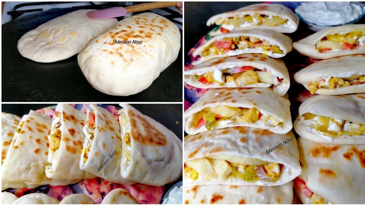 سندويتش شاورما وصفة خبز ساهل ناجح خفيف فارغ من داخل مملحات رمضانية 🌙