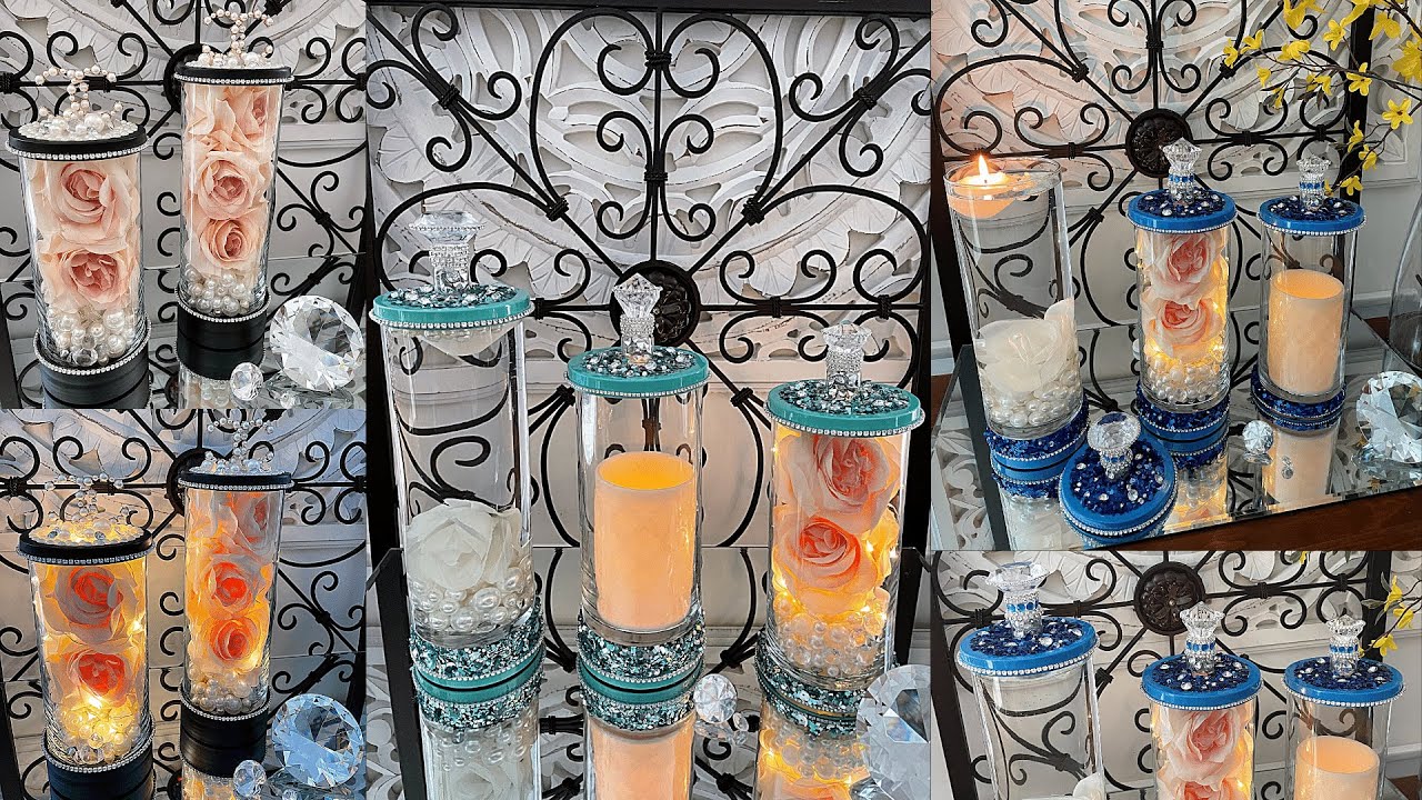 DIY DOLLAR TREE GLAM APOTHECARY JARS | DECORATE WITH GLASS | GLITTER DIY IDEA | GLAM GLITTERS