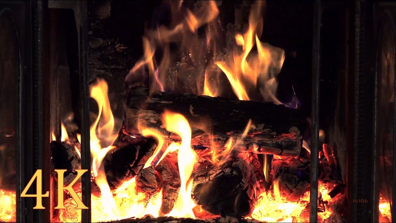 Sound of Snapping Fireplace & Ocean waves 1Hour  NO LOOP 4K video