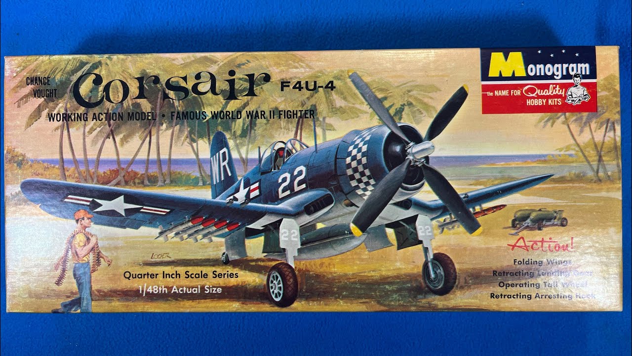 Обзор и распаковка винтажной модели самолета Monogram 1963 Chance Vought F4U-4 Corsair.
