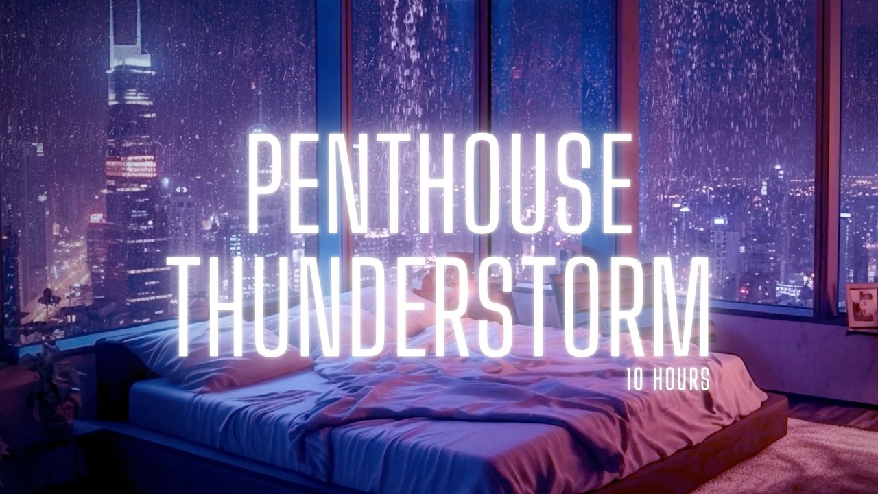 Rain & Thunder Sounds at Night 🌧️ 10 Hour Penthouse Thunderstorm Ambience for Sleep
