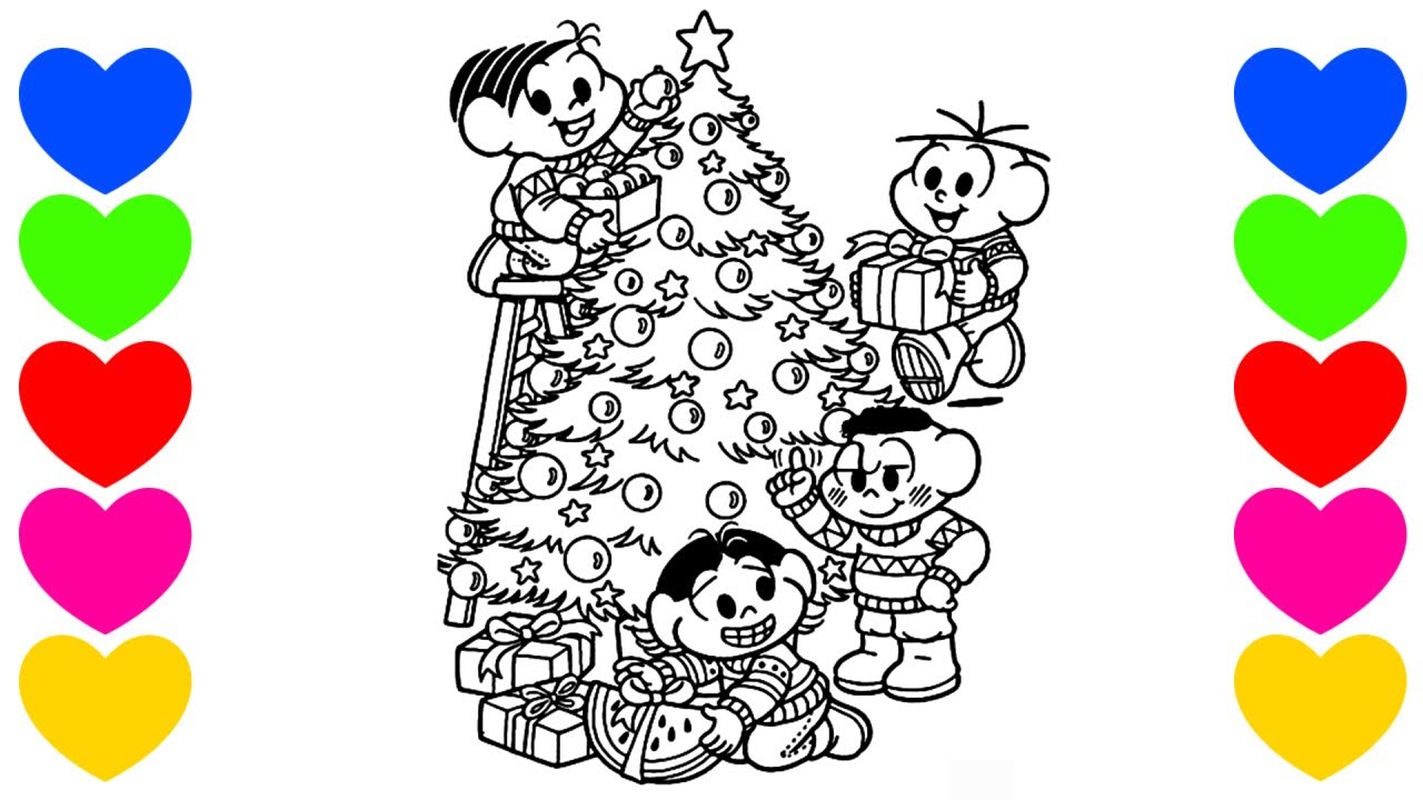 ESPECIAL DE NATAL Pintar Desenho da Turma da Mônica Cebolinha Cascão e Magali | Vídeo de pintar