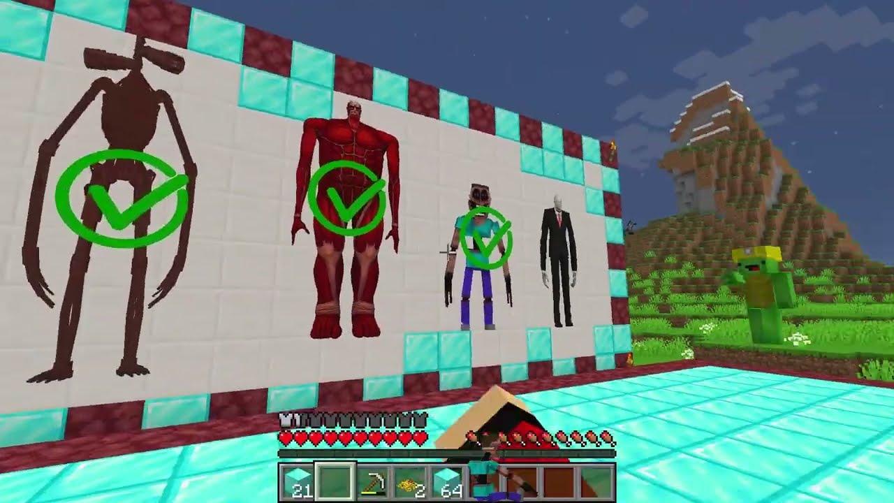 Mikey & JJ vs Carrie & Pinky Mine Battle in Minecraft (Maizen)