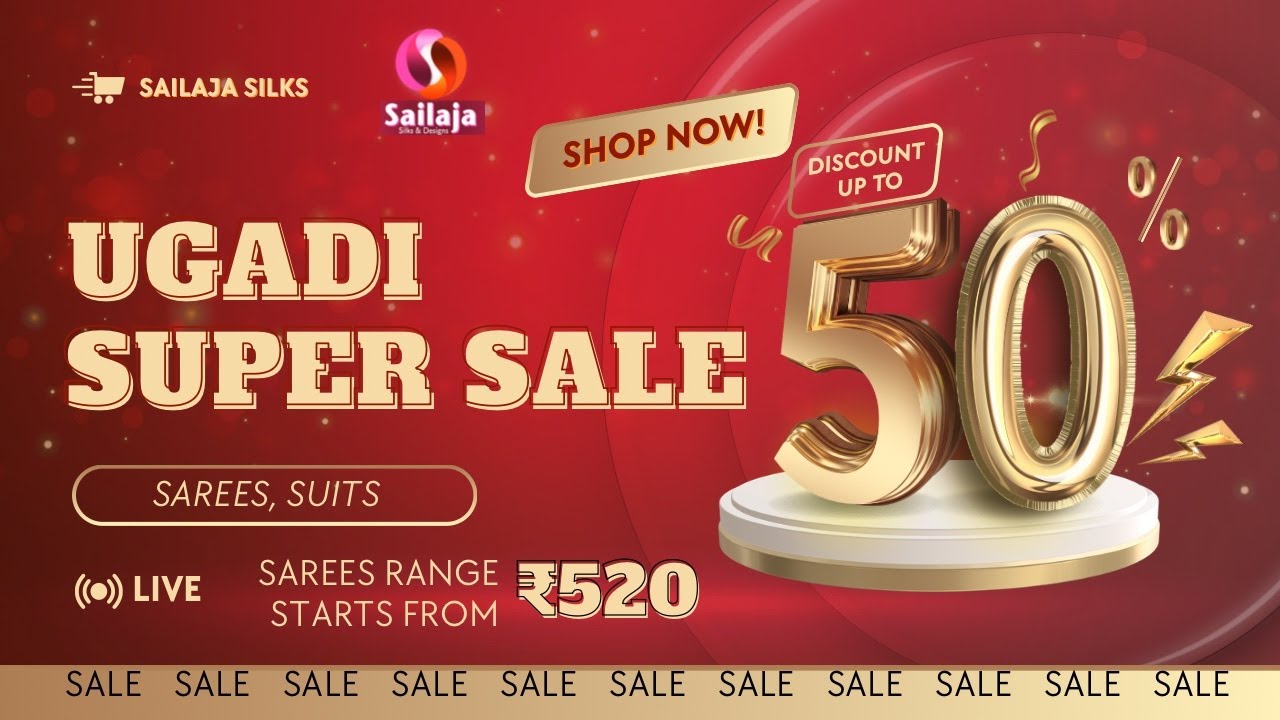 🔴Live UGADI Special saree & Kurti sale | Upto 50% OFF | Free shipping @sailajasilks Ph-9849553901