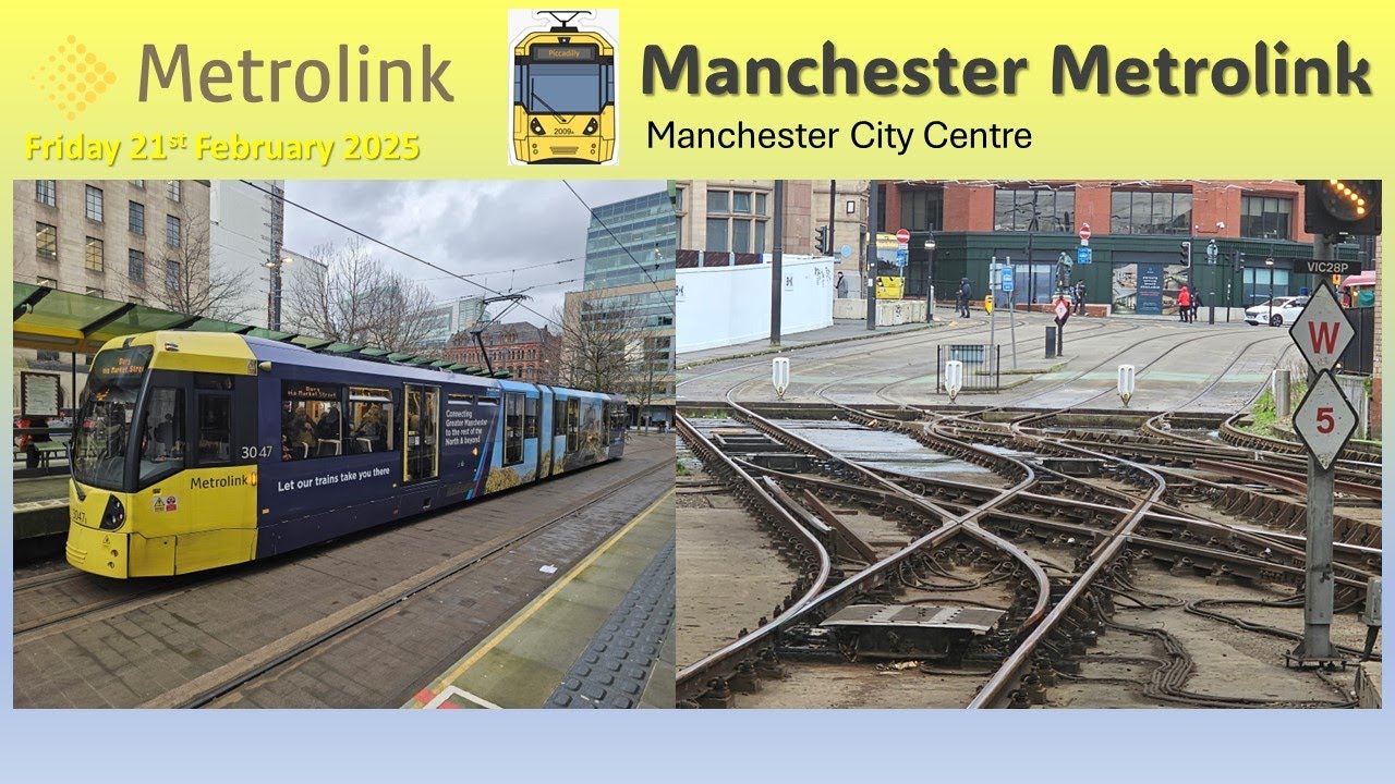 736 - Manchester Metrolink: Trams in Manchester City Centre on Friday 21st February 2025