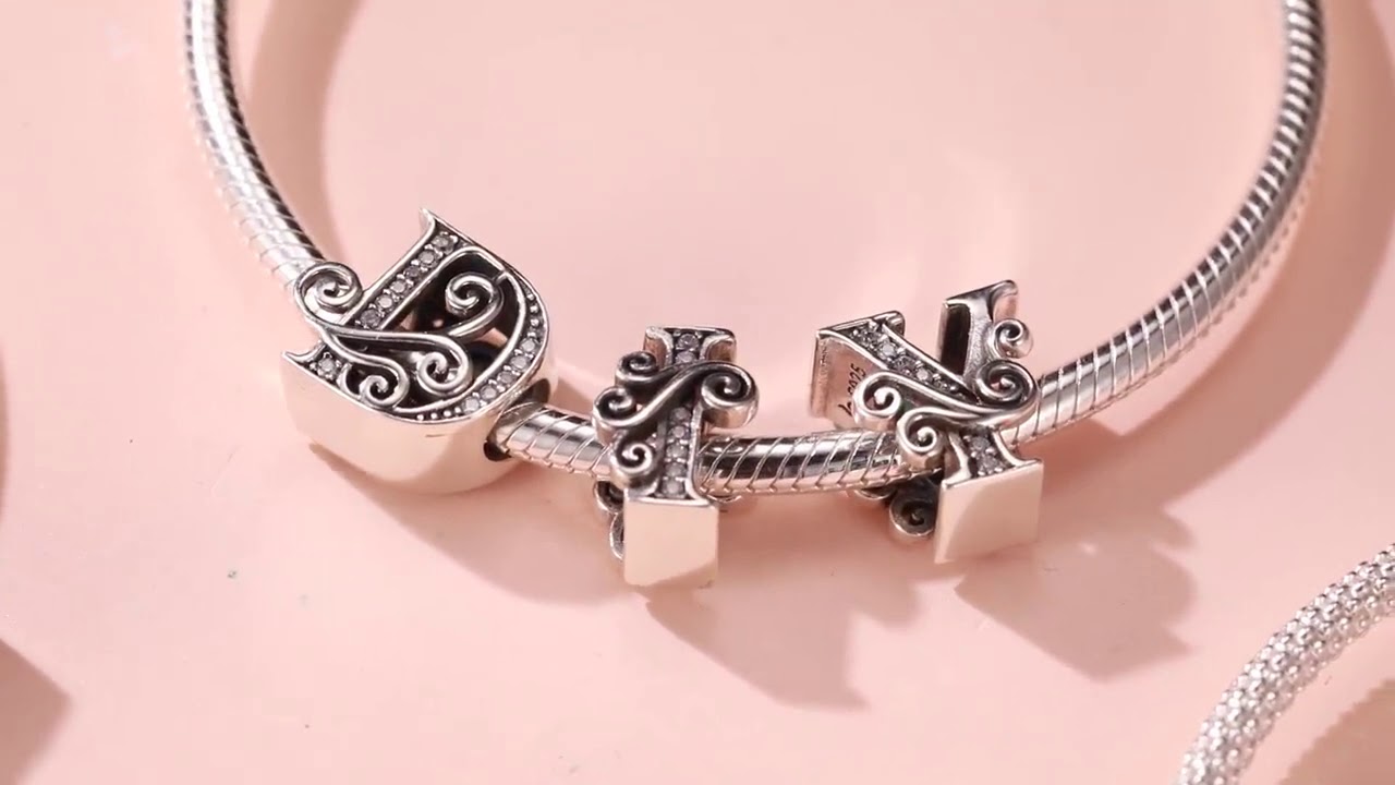 NEW 925 Sterling Silver Vintage 26 Letter Alphabe Bead Charms Fit Bracelets