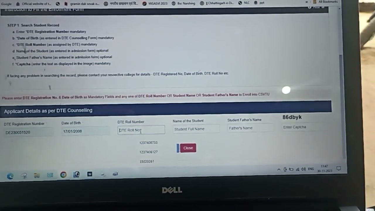 CSVTU Enrollment form  2023 csvtu enrollment form kaise bhare