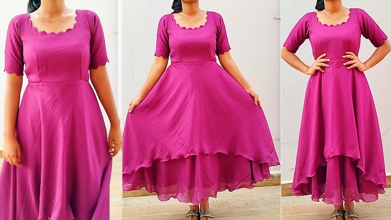 Double layer long frock 🥰 stitching and cutting #trending #fashion #dressess #diy
