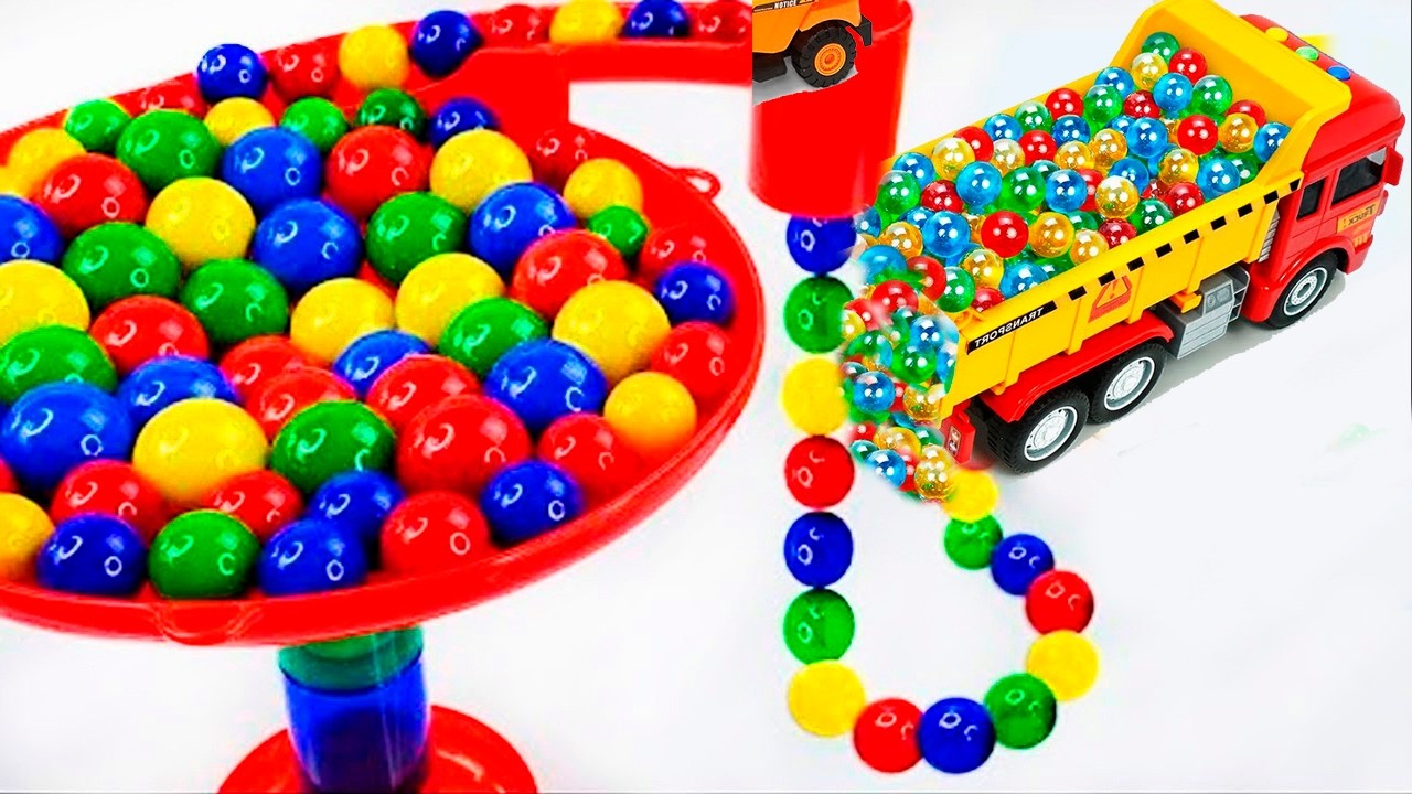 Marble Run Race ☆ HABA Slope & Retro Makita Truck, Excavator, Garbage Truck, Dump Truck, Ambulances