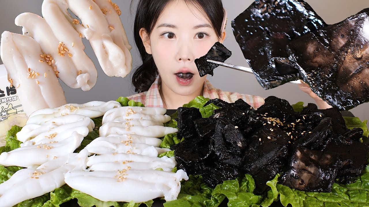 흑백오징어🦑 무늬오징어 먹물범벅, 오징어 내장 먹방 이것이 검은 행복..🖤 [eating show] mukbang korean food