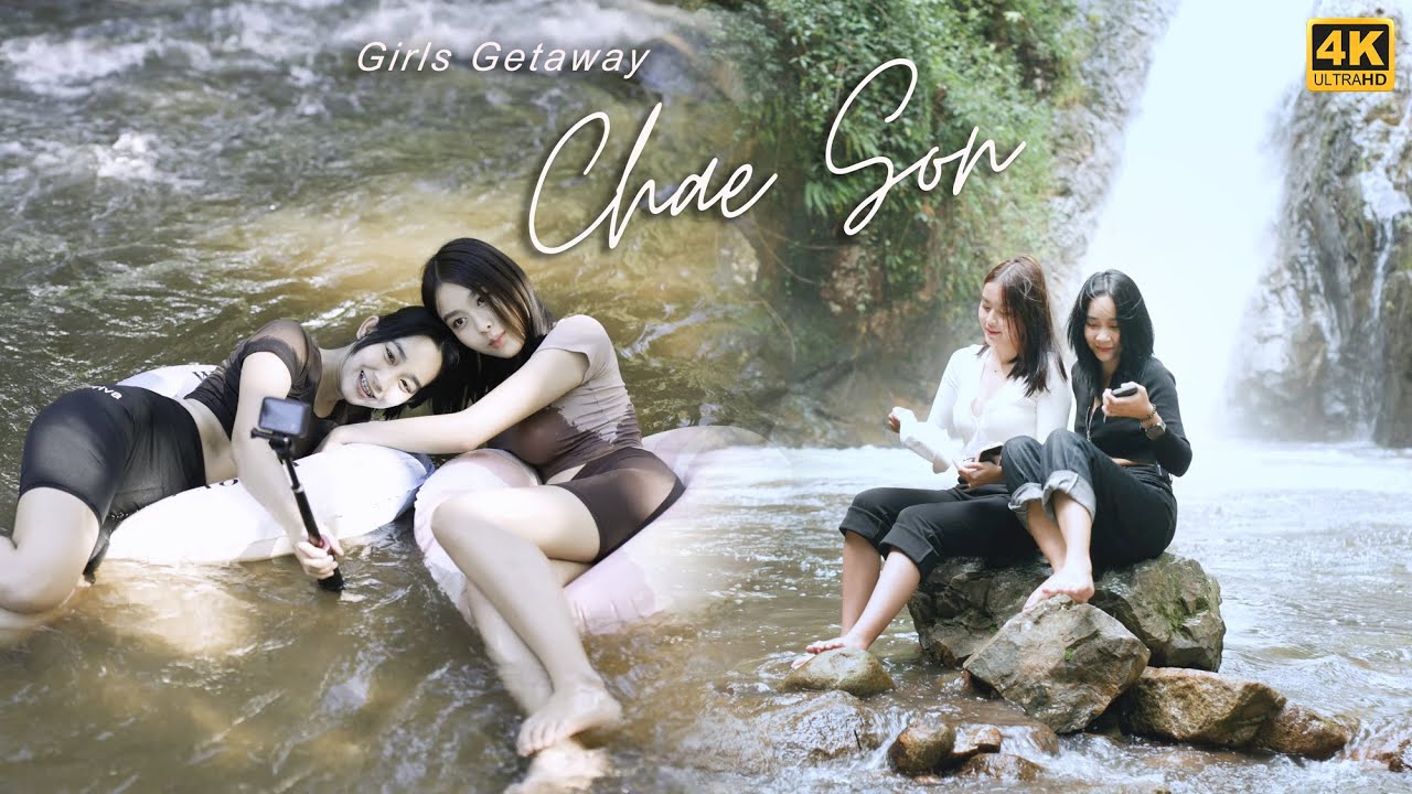 Cute Girls visit waterfall, boil eggs in hot springs, play in the stream /ASMR camping EP23