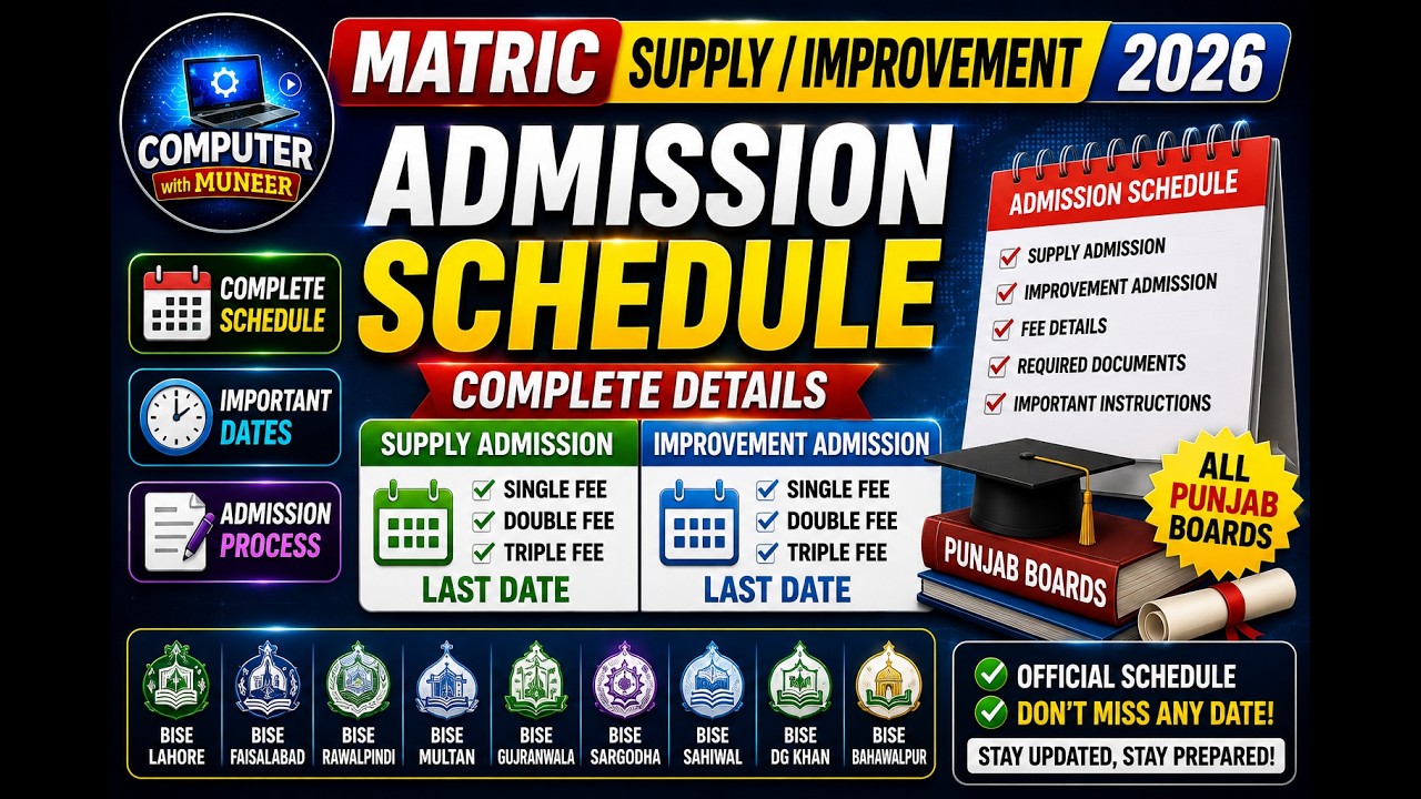 Matric Supply/Improvement Admission Schedule 2026 | Last Date | All Punjab Boards