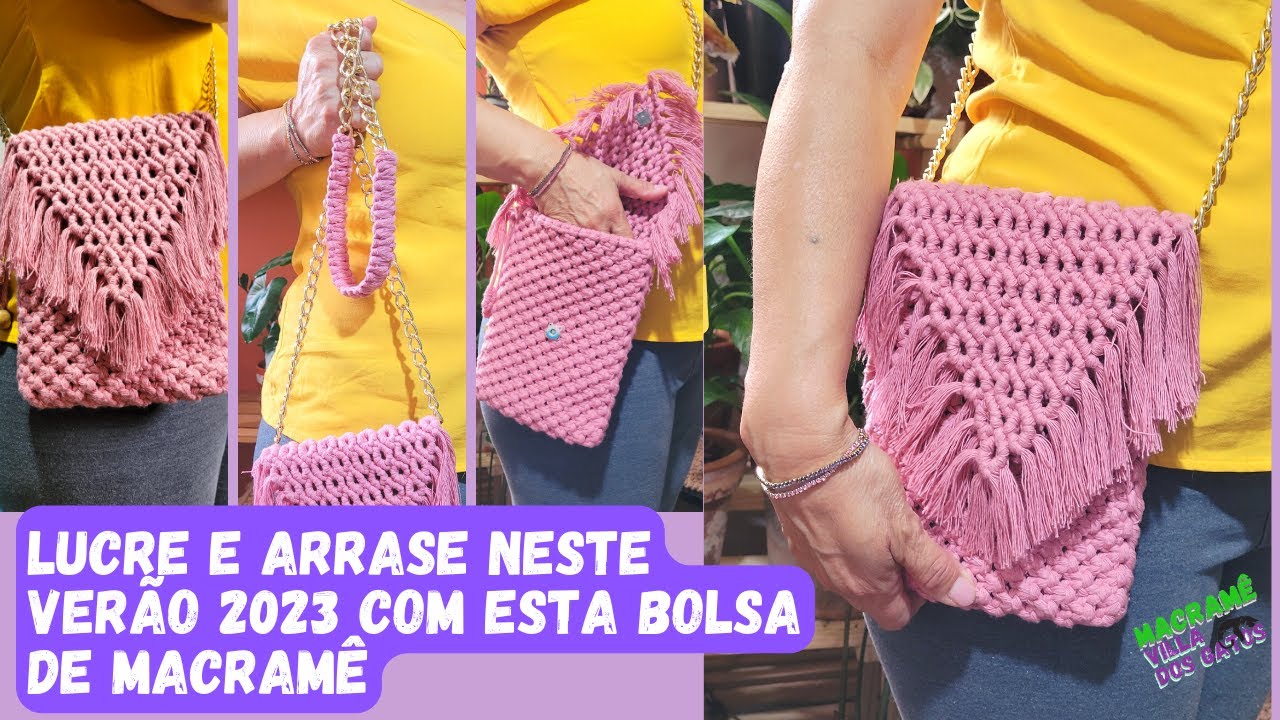 Bolsa de macramê para arrasar e lucrar no verão 2023 - Bolsa transversal - Macramê para vender