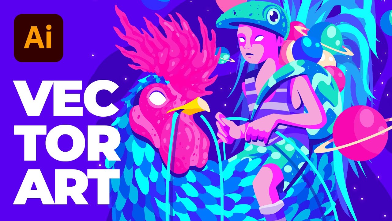 The Rooster Rider - Fantasy Vector Artwork in Adobe Illustrator - Speed Art