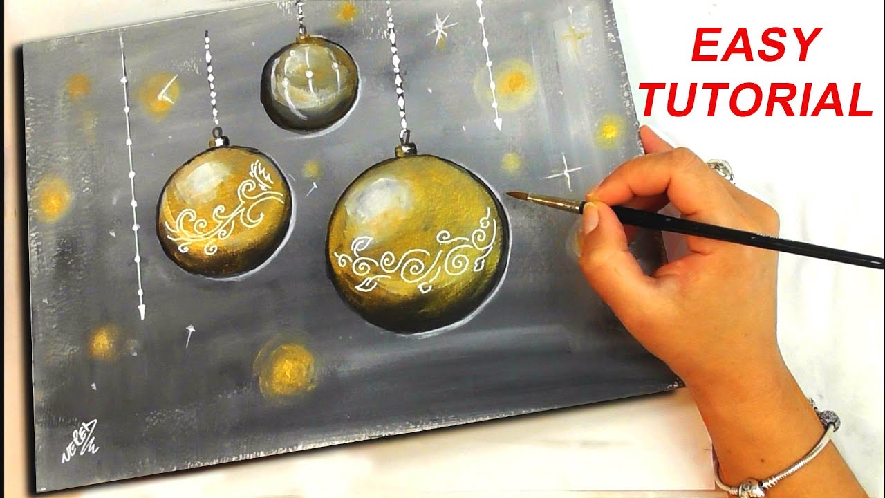 GOLD CHRISTMAS Ornaments Painting Tutorial | EASY Acrylic Painting DIY