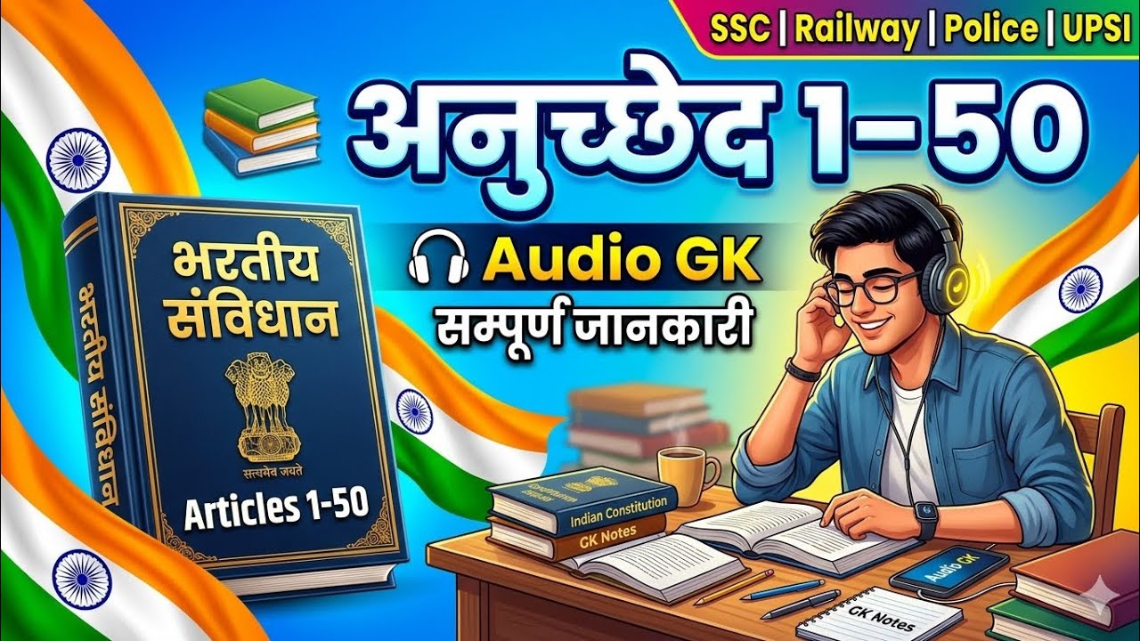 भारतीय संविधान के अनुच्छेद 1 से 50 तक सम्पूर्ण जानकारी | SSC Railway Police UPSC by karan sir 