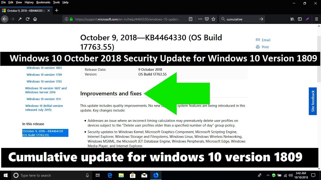 Windows 10 October 2018 Security Update for Windows 10 Version 1809