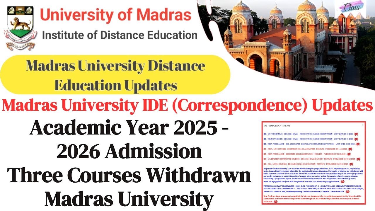 Приёмная комиссия по дистанционному обучению в Мадрасском университете в 2025 году отменила три к...
