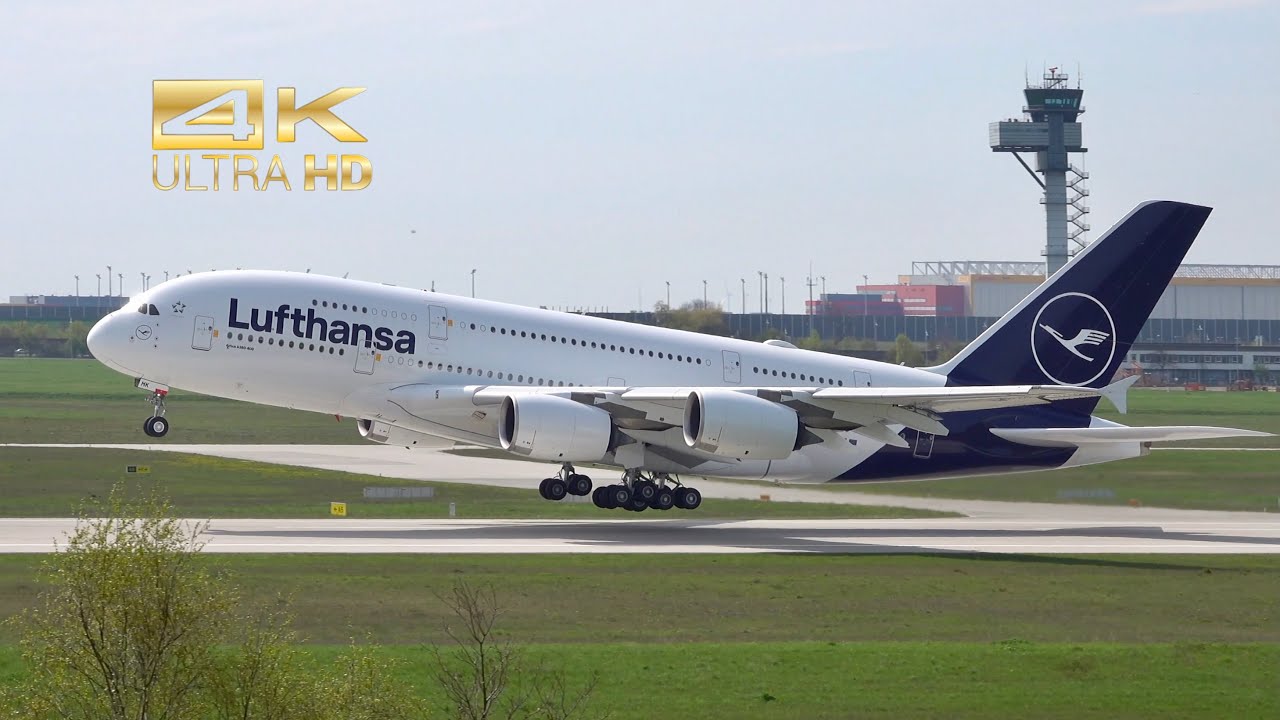 (4K) Airbus A380-841 Lufthansa D-AIMK T&G Touch and Go at Leipzig Airport LEJ EDDP 22.04.2023