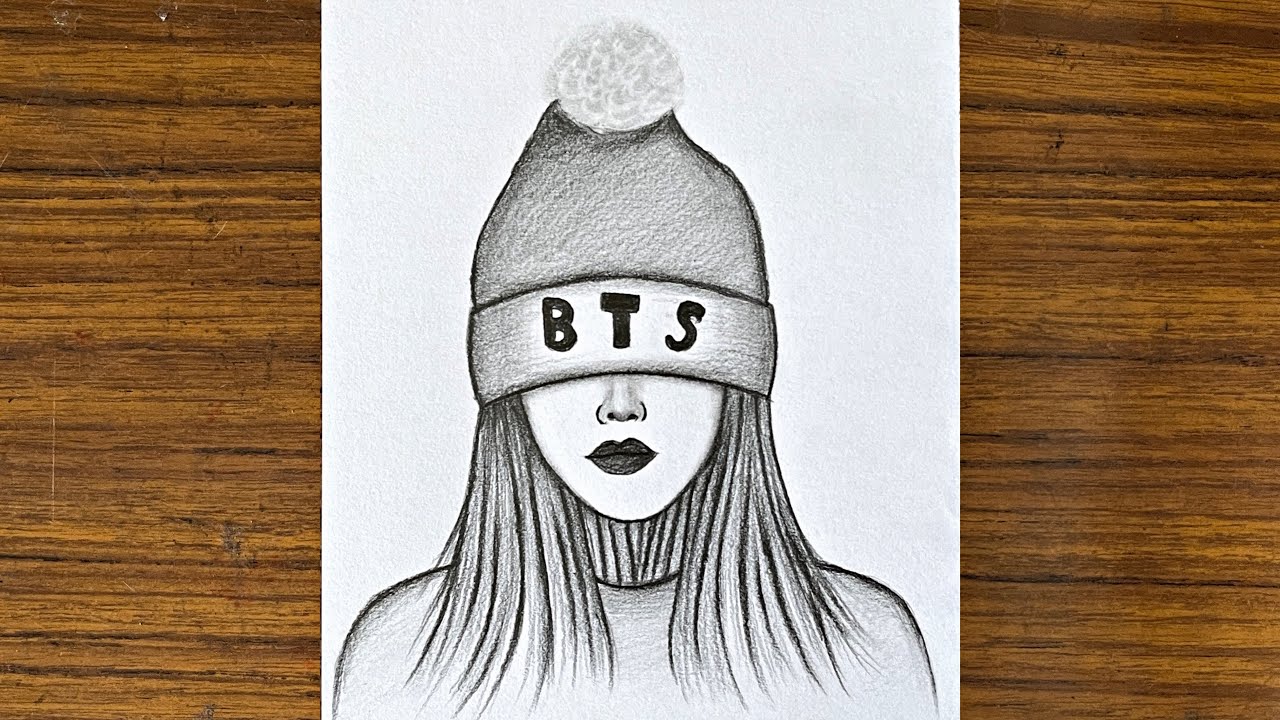 Как нарисовать милую девушку в кепке BTS || Красивая девушка, простой рисунок шаг за шагом || Рис...