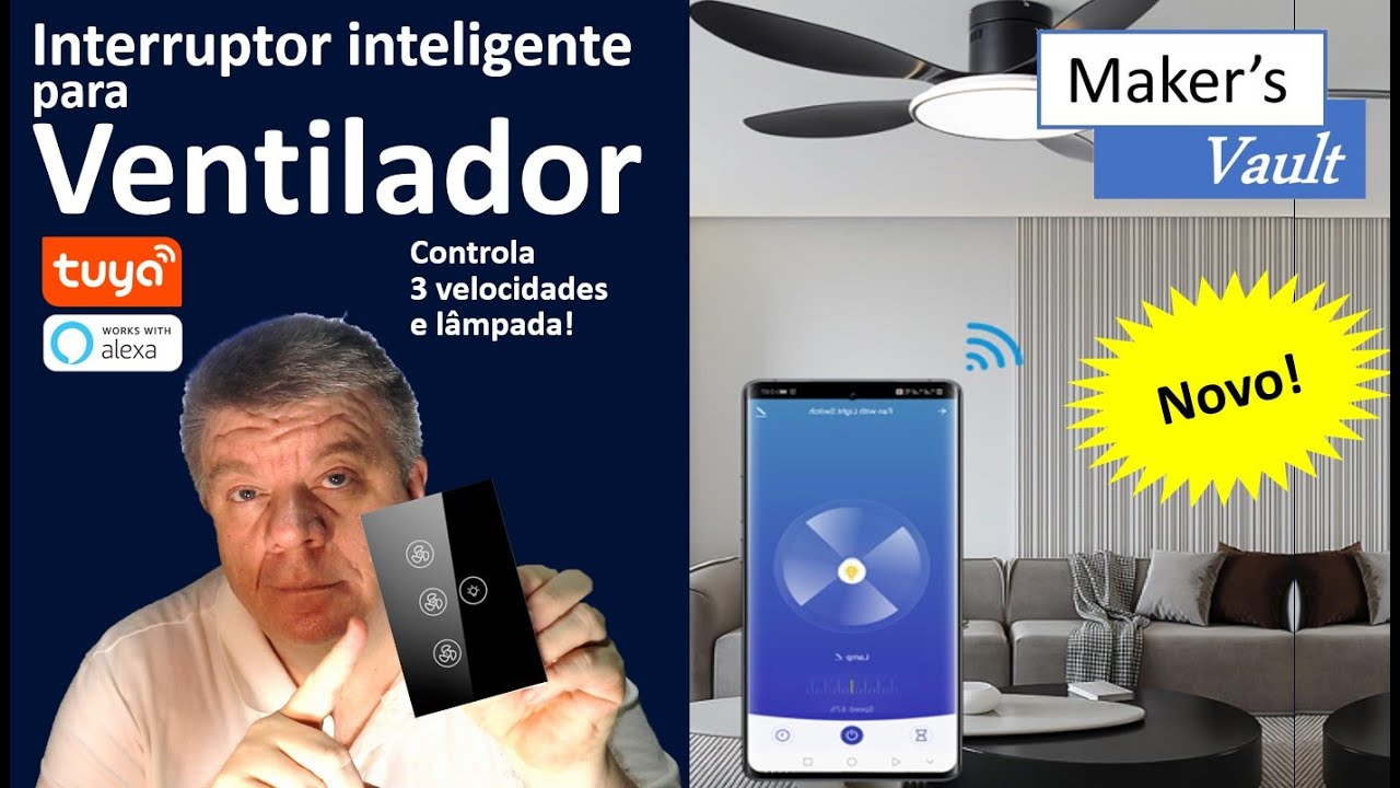Interruptor Inteligente Tuya para ventilador com 3 velocidades - Use com Alexa!