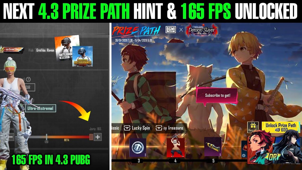 Next 4.3 Prize Path Pubg & Bgmi | 4.3 Update 165 FPS Unlock